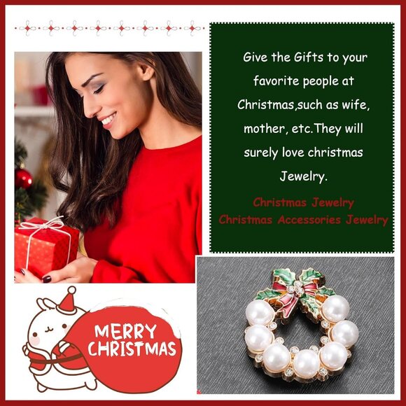 Christmas Rhinestone Pearl Bow Earrings Holiday Jewelry Gifts for Women - Picture 2 of 7